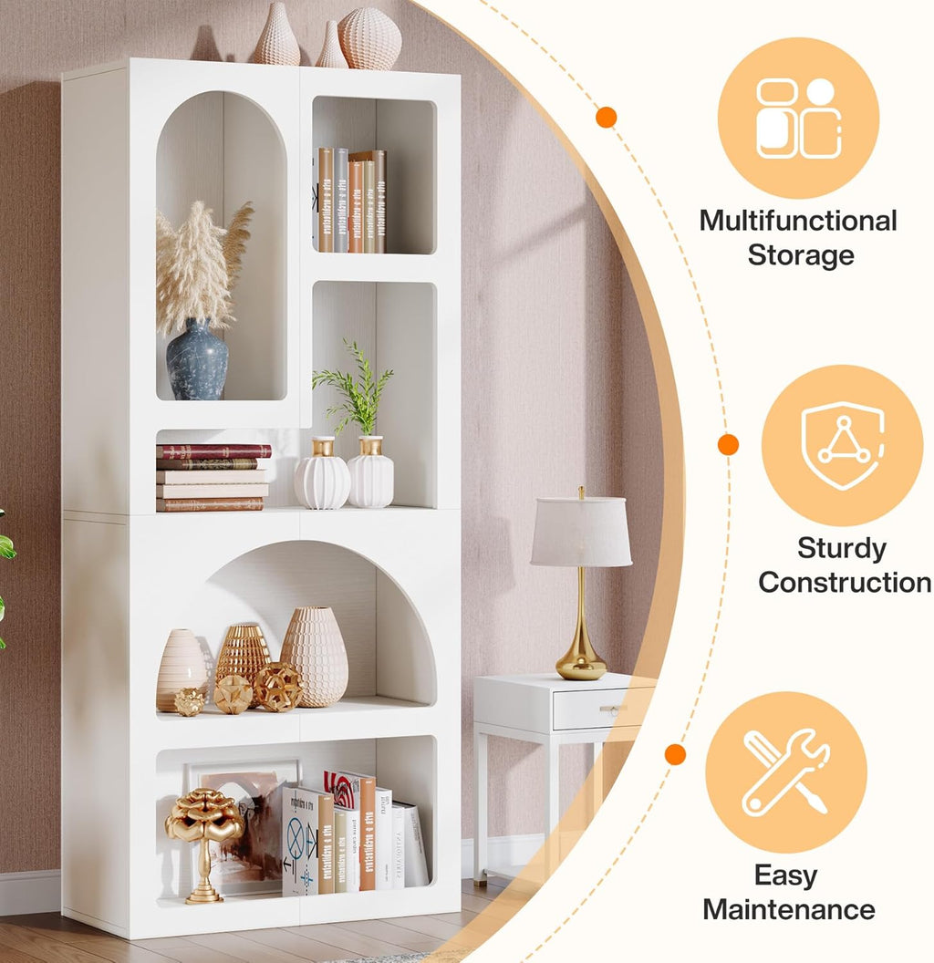 70.87” Tall White Geometric Arched 5-Shelf Art Display Bookcase