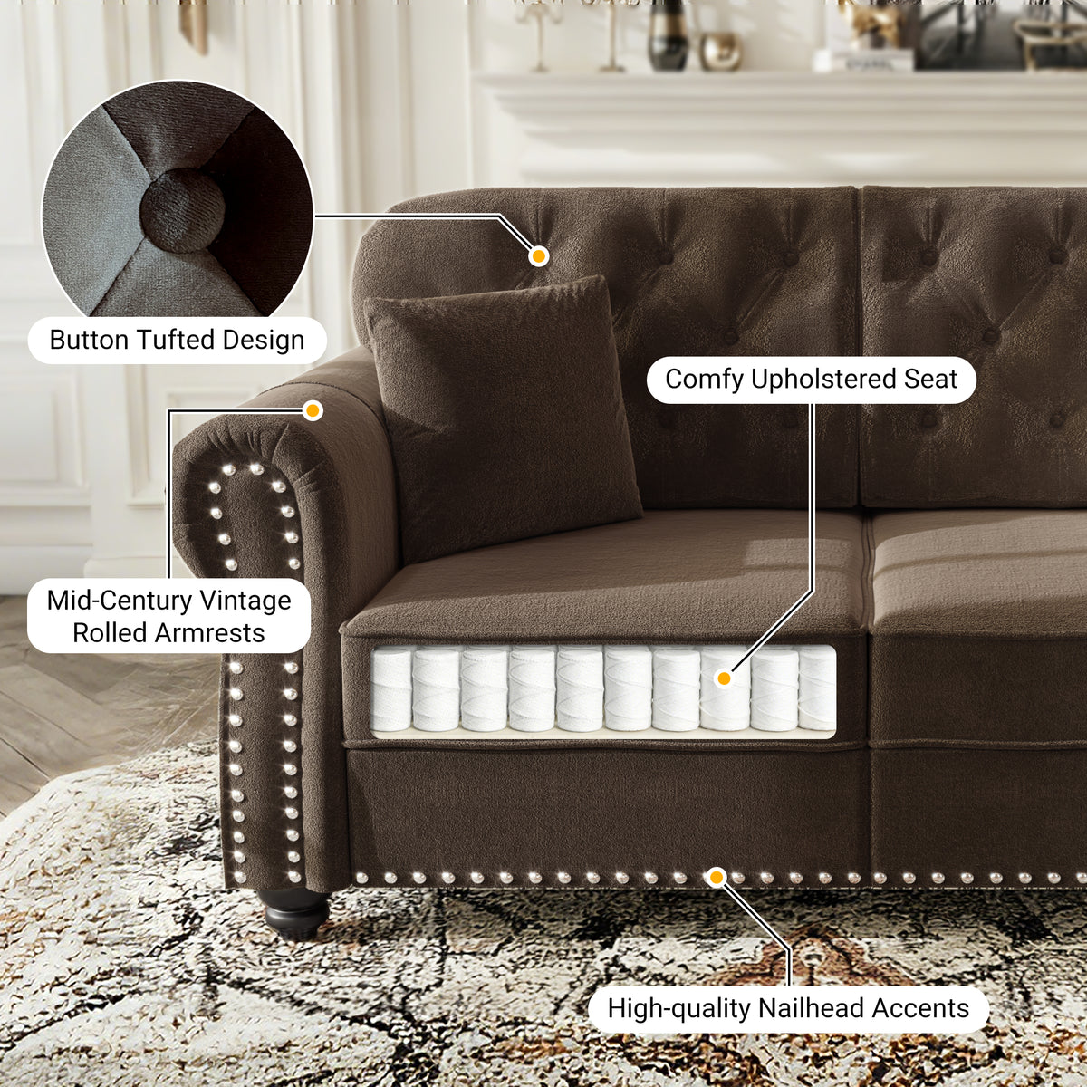 82.6" Upholstered Velvet Sofa with Nailhead Trim