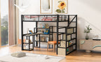 Full Size Metal Loft Bed with Staircase, Built-in Desk and Shelves