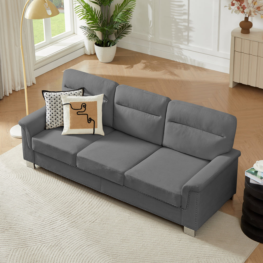 82" Modern Compressed Snowfleece Fabric 3-Seater Sofa