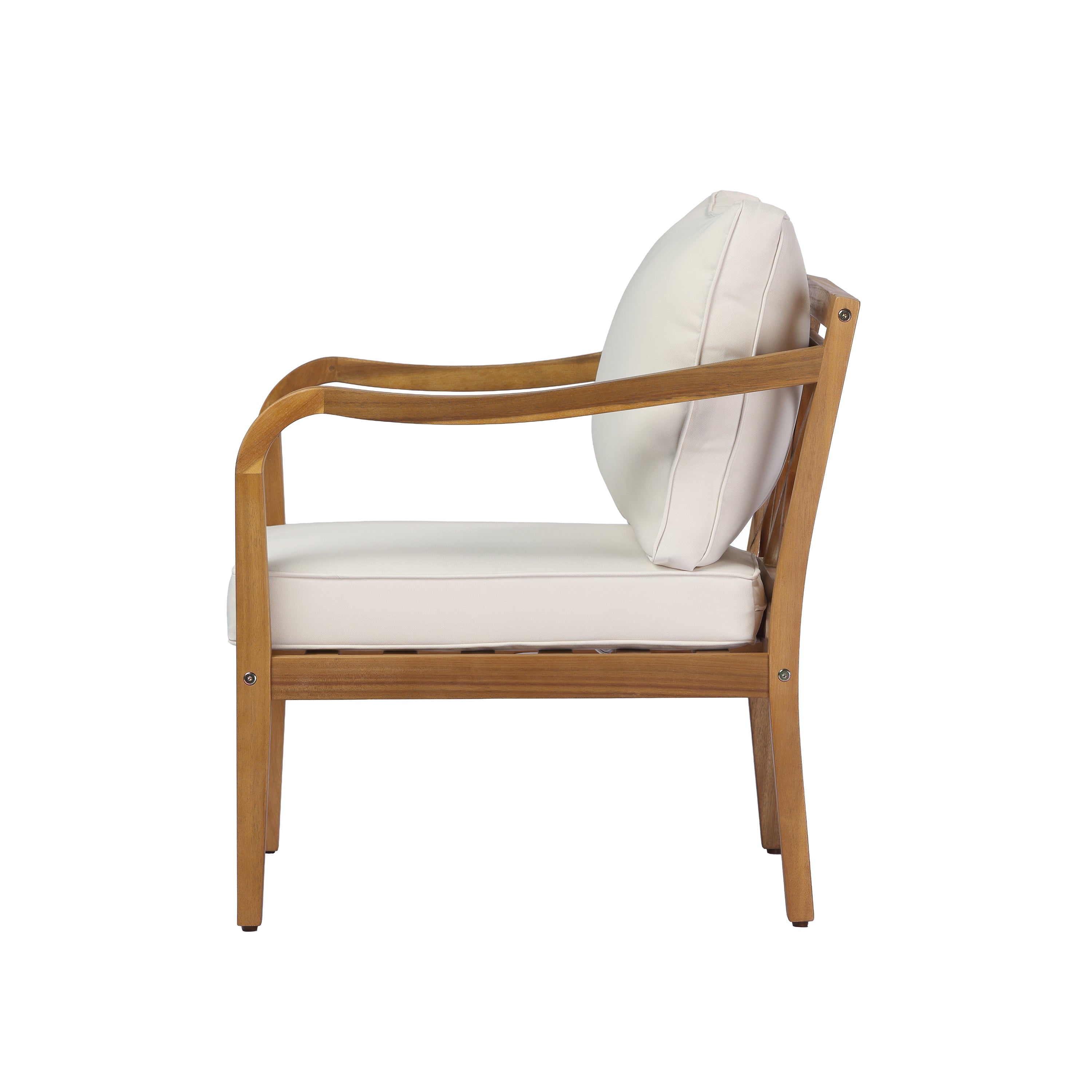 Acacia Wood Patio Furniture Club Chair Set (Teak Finish & Beige Cushion)
