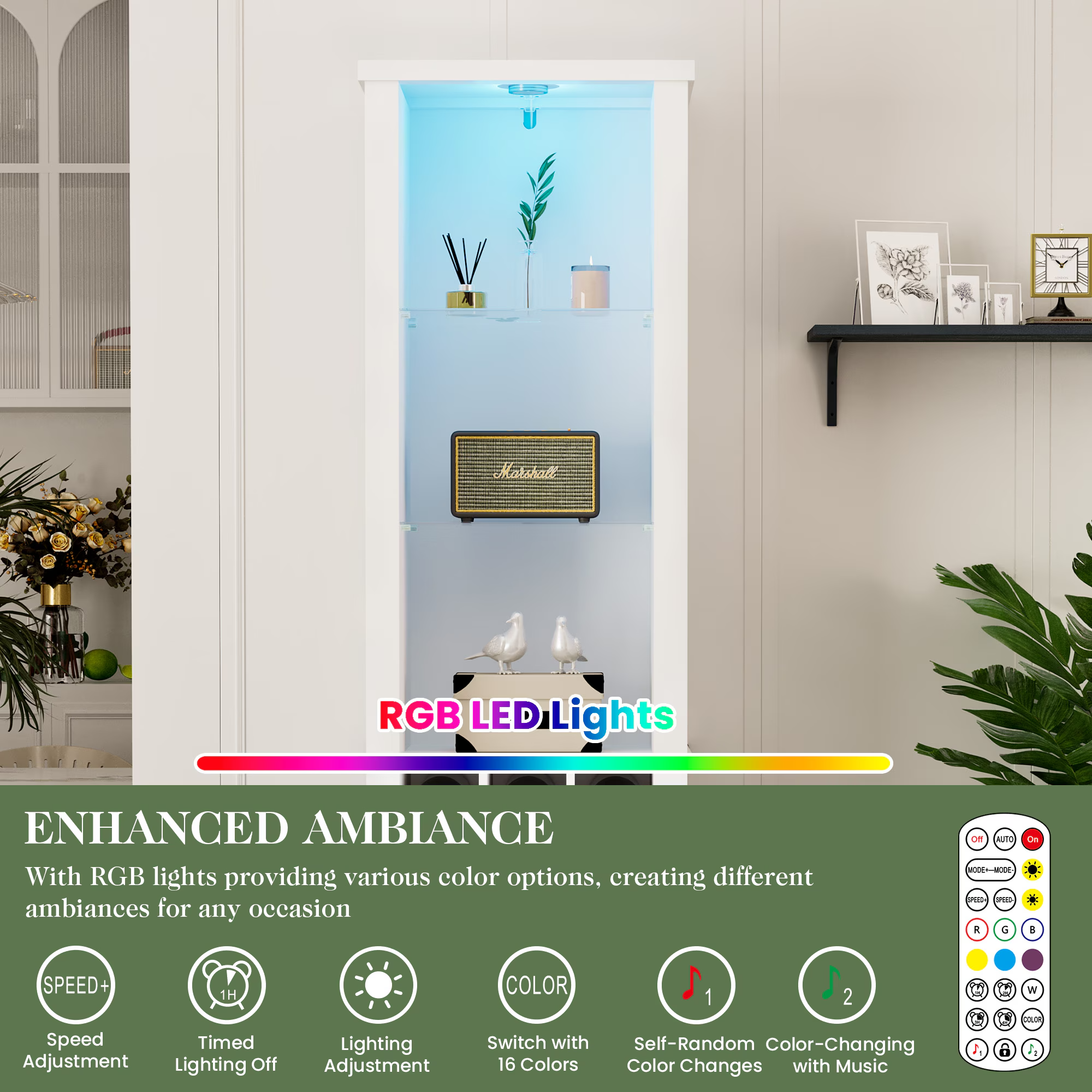 75'' Tall Storage Cabinet with LED Light