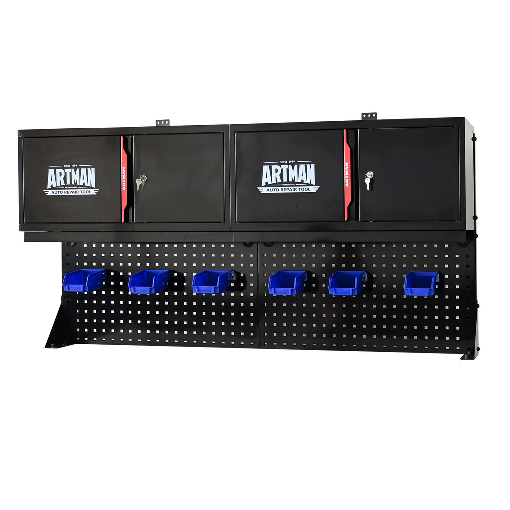 Wall-Mounted Double-Door Cabinet with Tool Rack