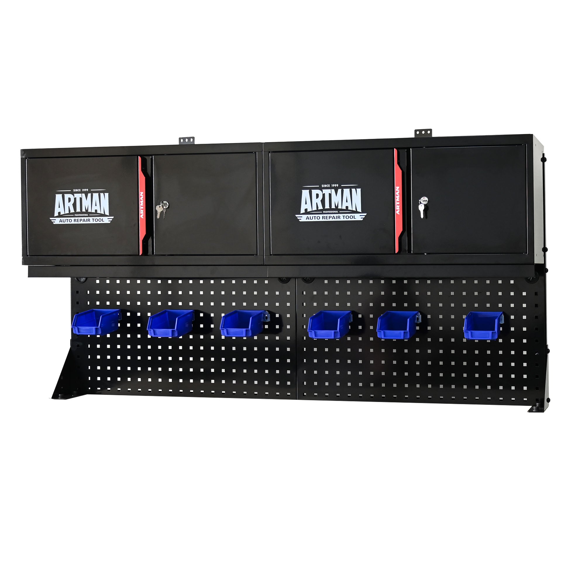 Wall-Mounted Double-Door Cabinet with Tool Rack