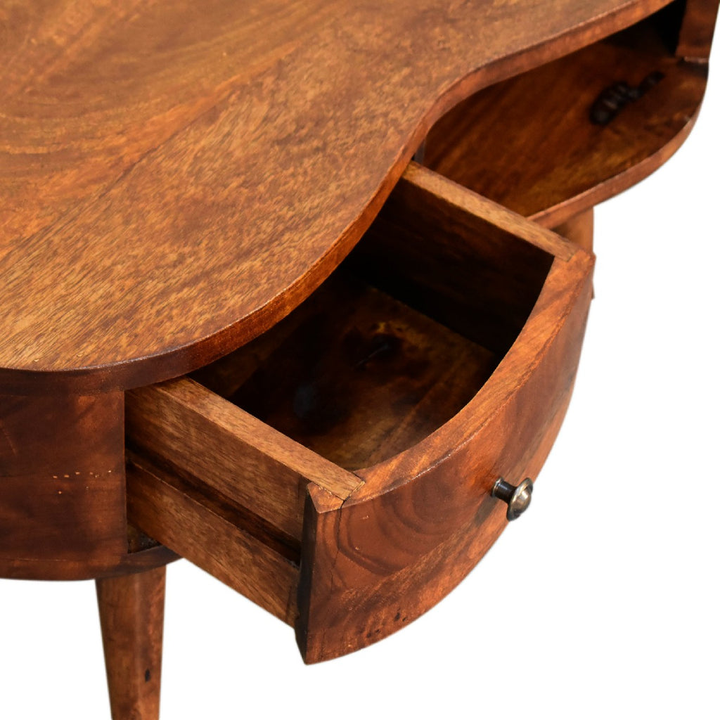 Solid Wood Mini Chestnut Wave Coffee Table, 1-Drawer, 1 Open-Shelf