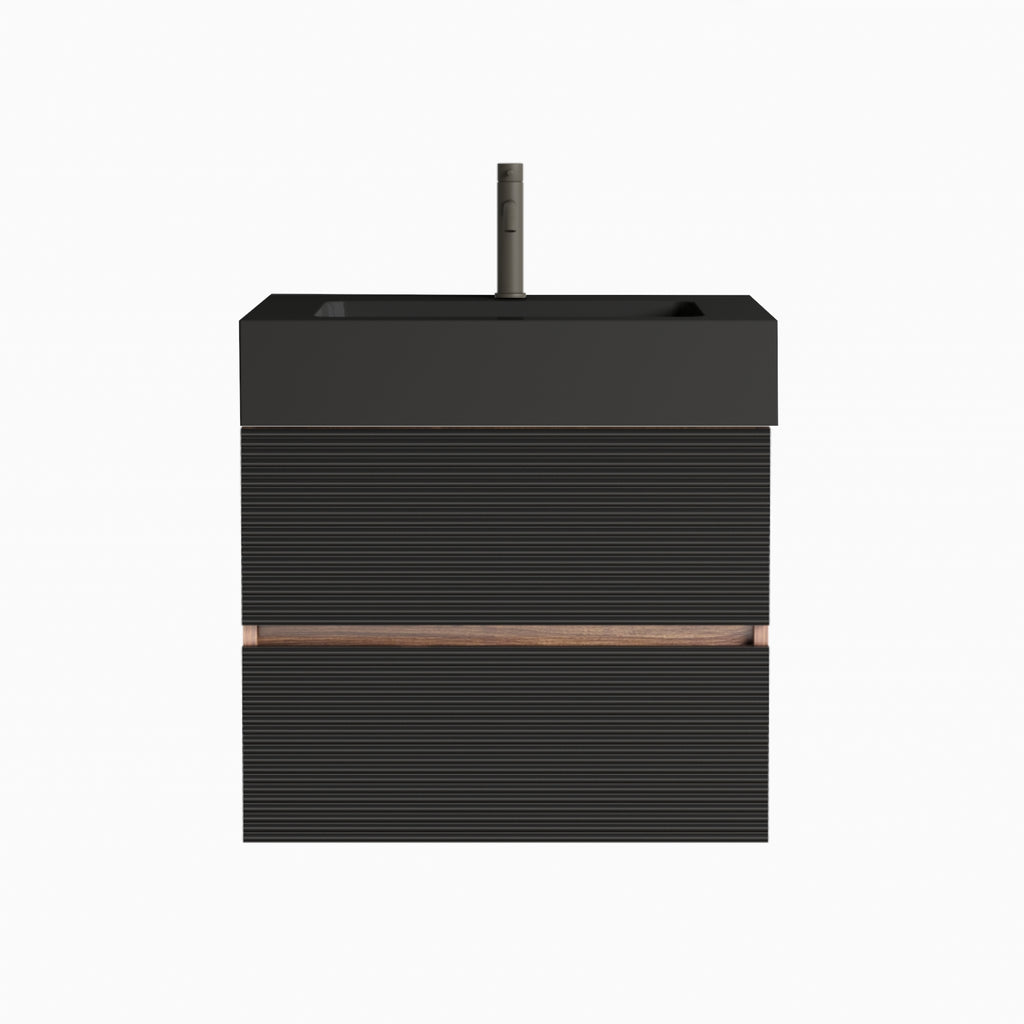 Grace 24-Inch Wall-Mounted Bathroom Vanity with Soft-Close Drawers, Black and Walnut