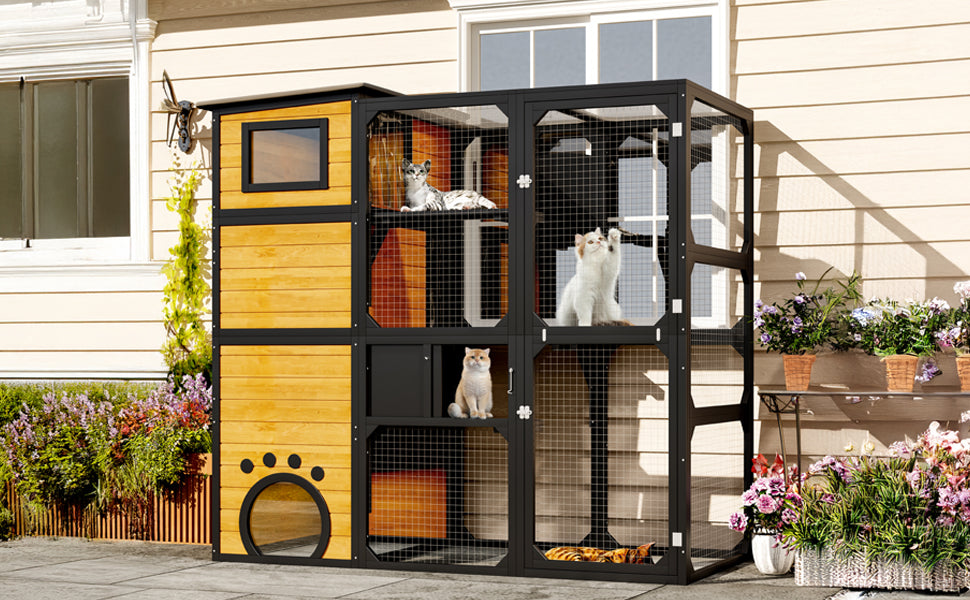 GO Large Cat Catio - 4 Tiers Cat Enclosure for Outdoor Spaces