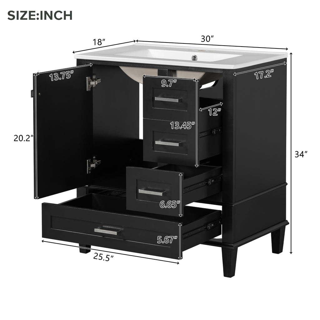 30" Modern Bathroom Vanity With Sink Combo Set