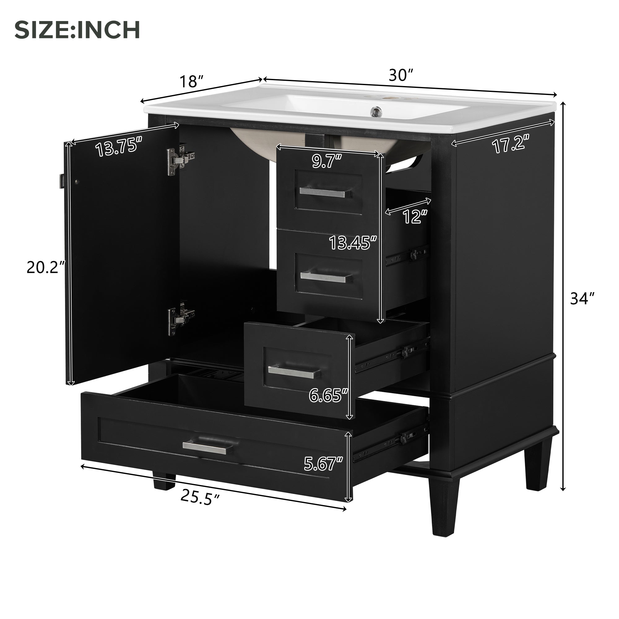 30" Modern Bathroom Vanity With Sink Combo Set