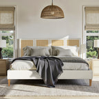 Toscana King Upholstered Cane Back Platform Bed, Antique