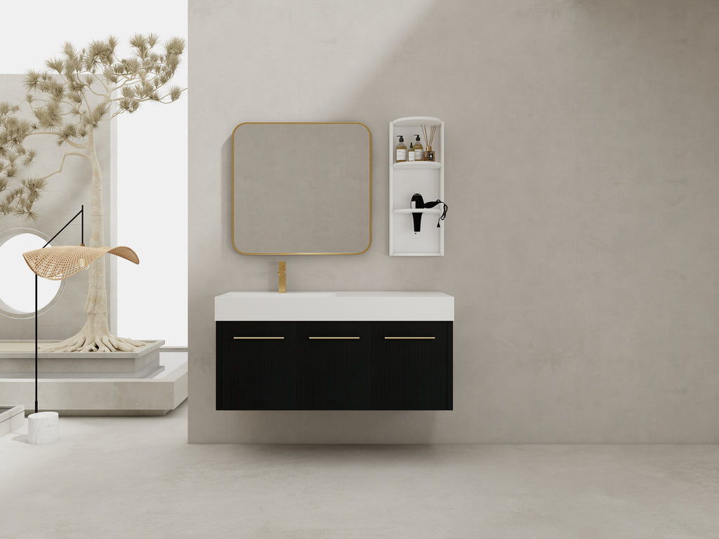 48 Inch Wall-Mounted Bathroom Vanity with Sink and Storage Rack