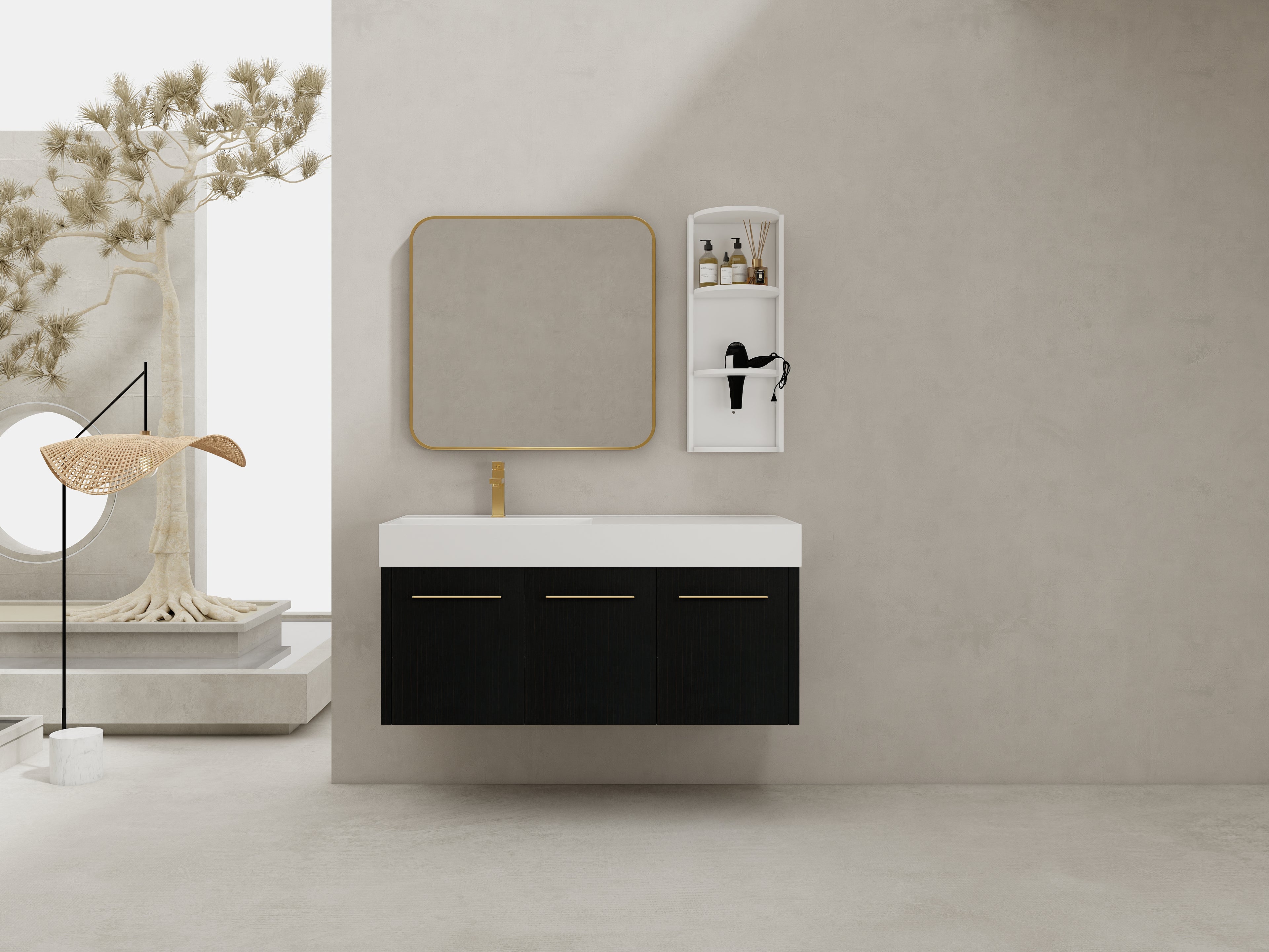 48 Inch Wall-Mounted Bathroom Vanity with Sink and Storage Rack