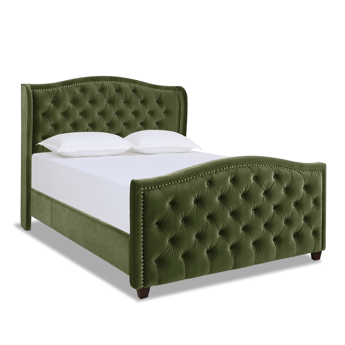 Marcella Upholstered Shelter Headboard Bed Set, Queen, Olive