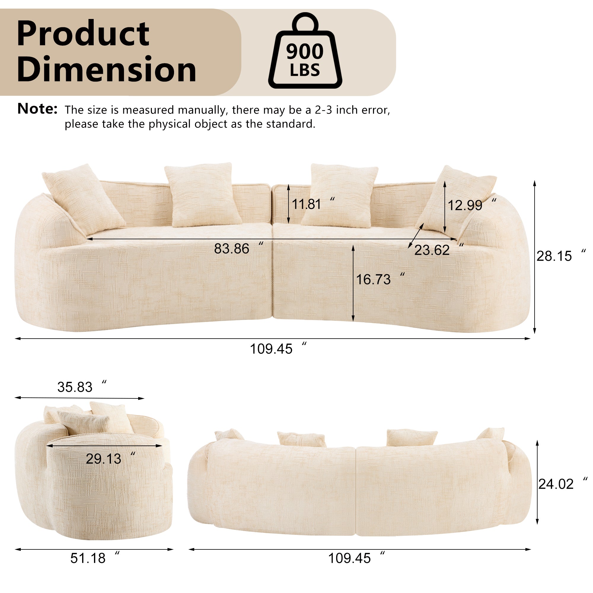 Beige Curved Compressed Sofa