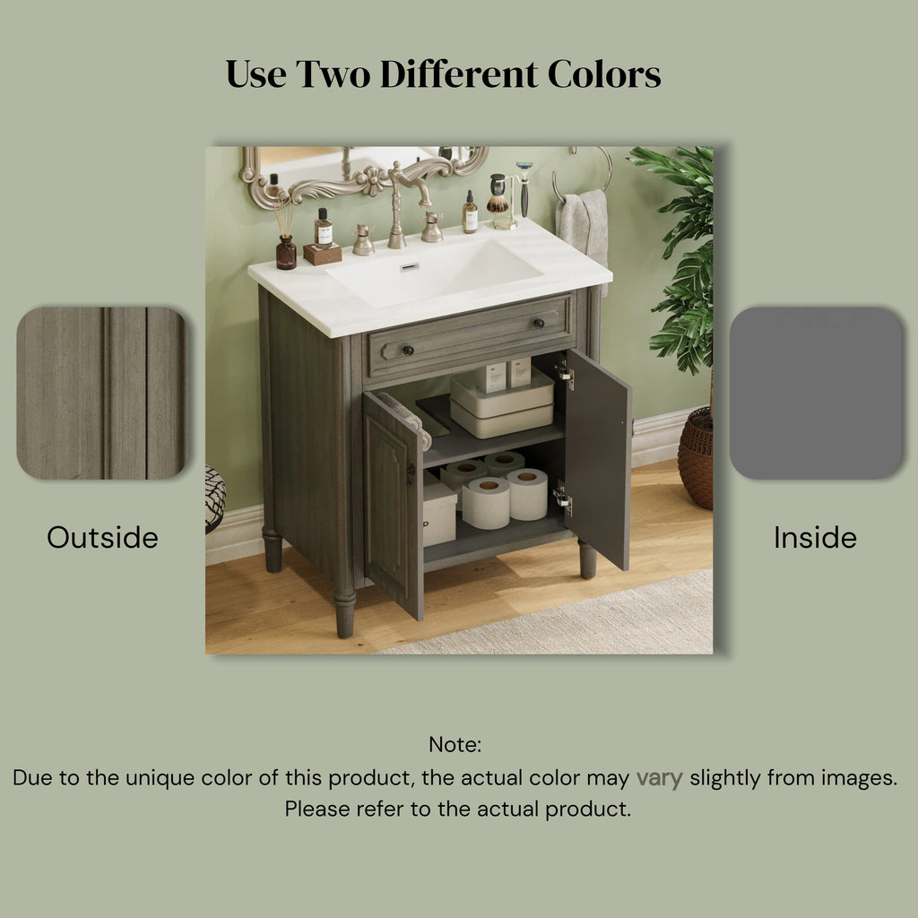 30 Inches Vintage Bathroom Vanity with Sink