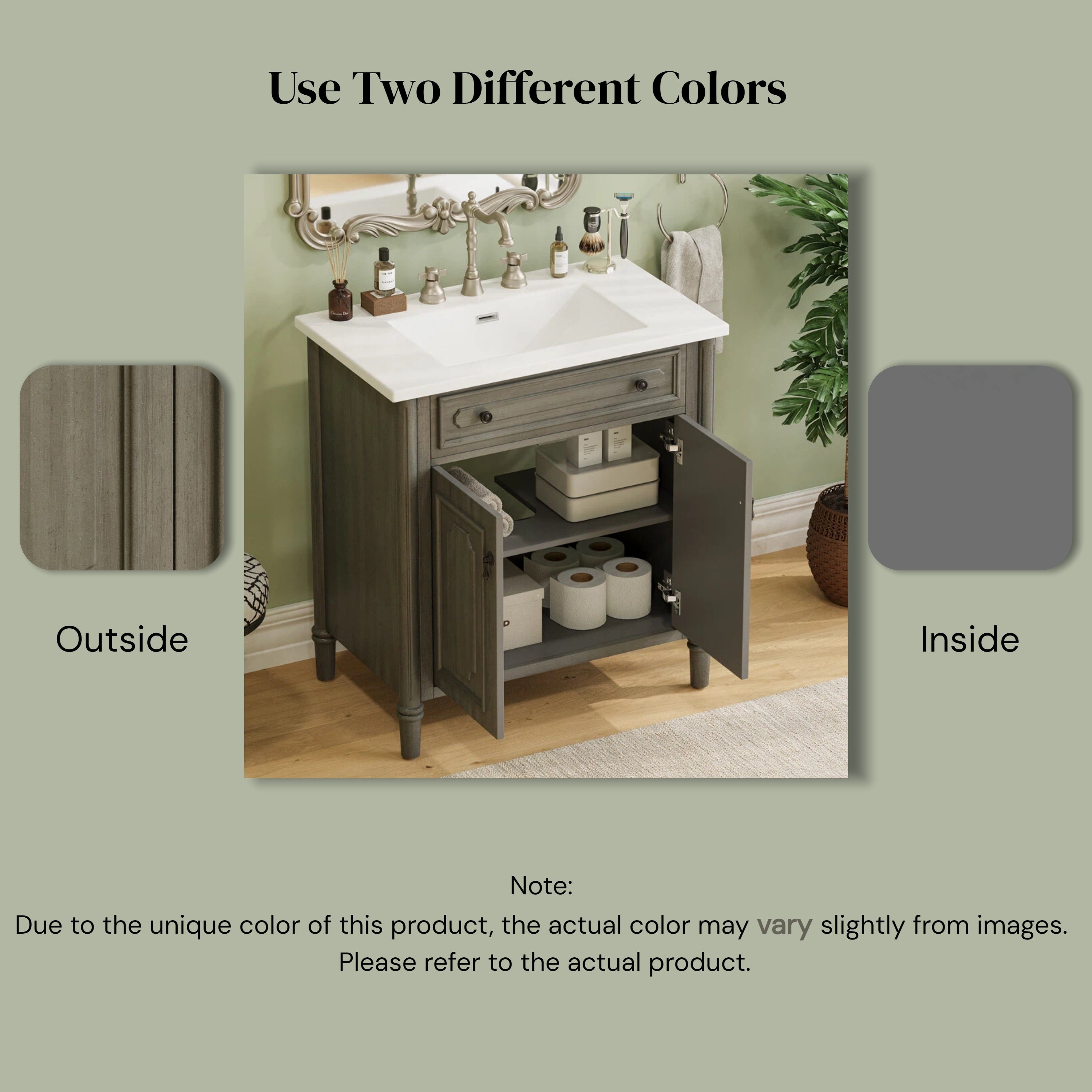 30 Inches Vintage Bathroom Vanity with Sink