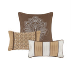 6 Piece Jacquard Quilt Set with Throw Pillows Brown/Gold King/Cal King