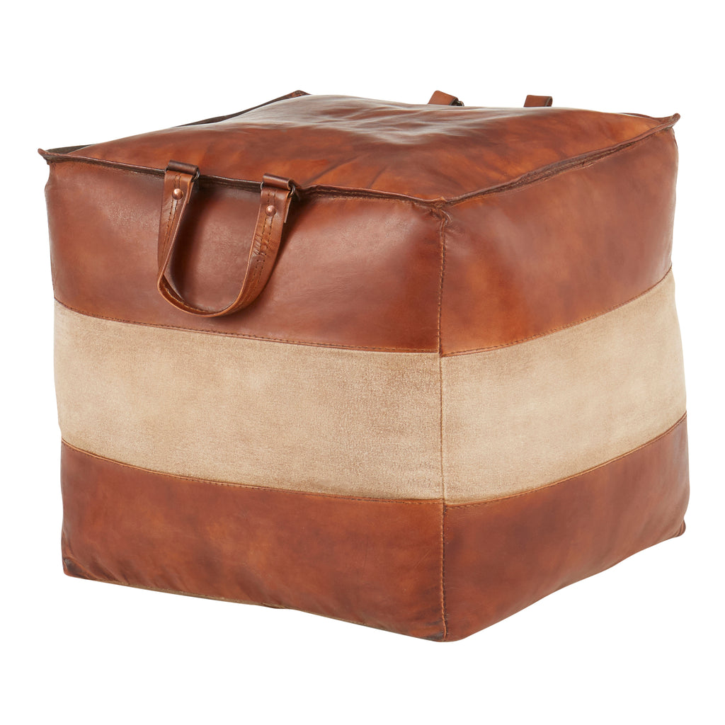 Earthy Leather and Canvas Ottoman