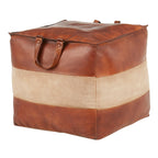Earthy Leather and Canvas Ottoman