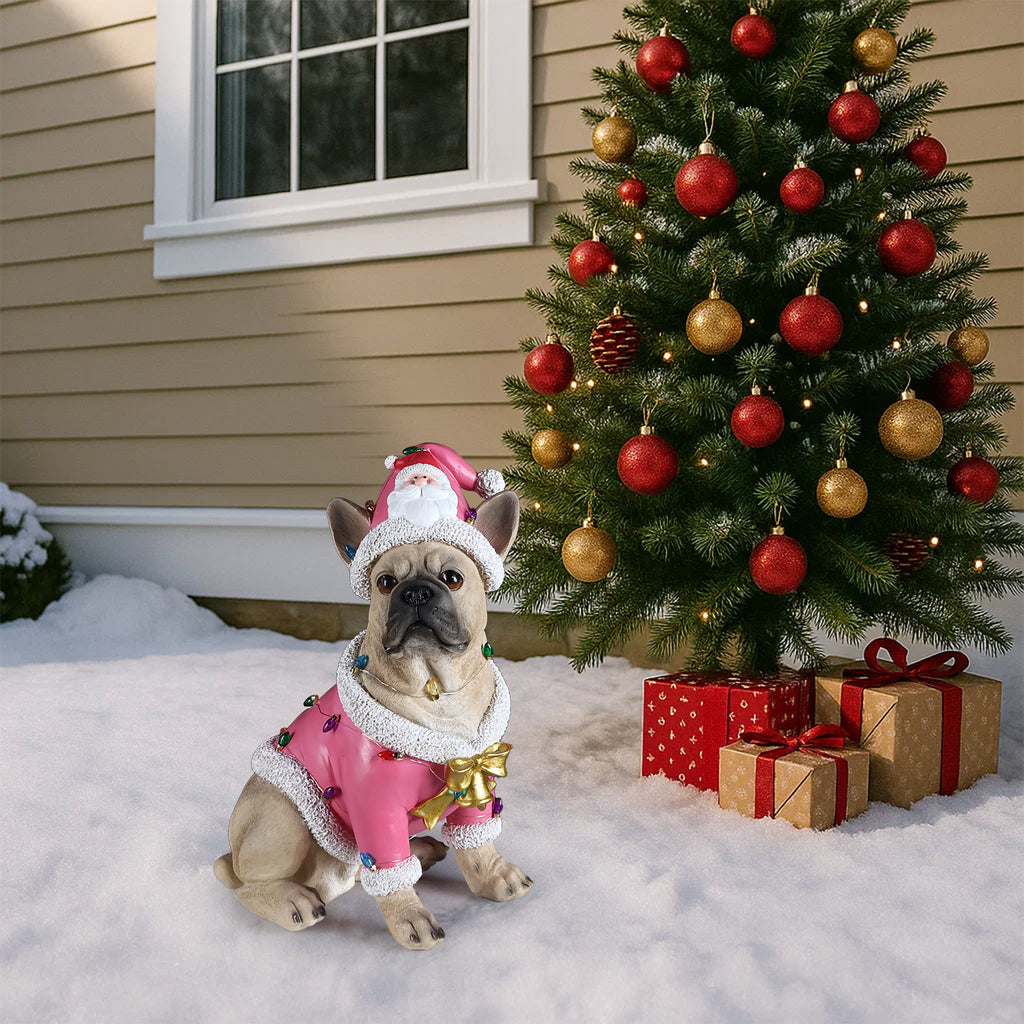 Christmas French Bulldog Statue