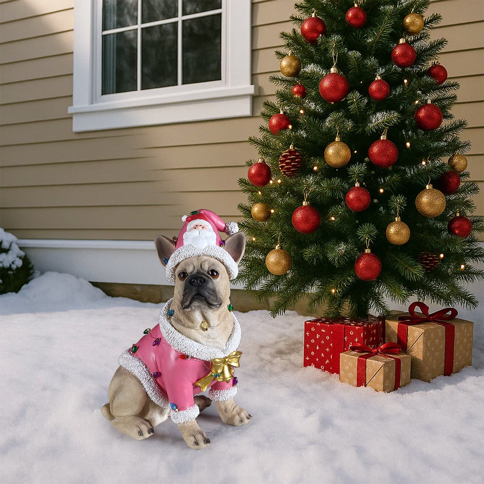 Christmas French Bulldog Statue