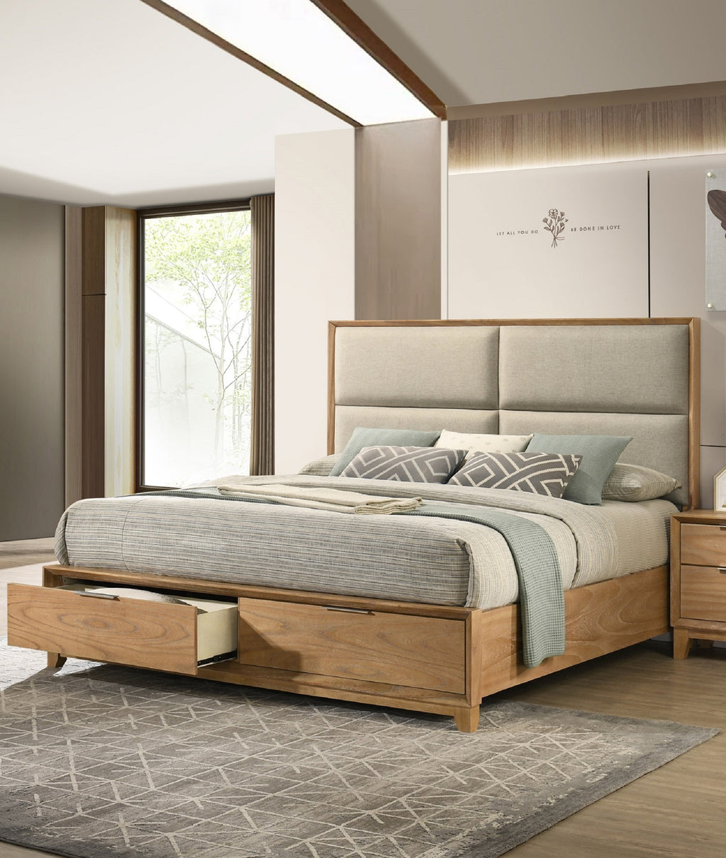 1pc Queen Storage Platform Bed with Upholstered Ultra-plush Headboard