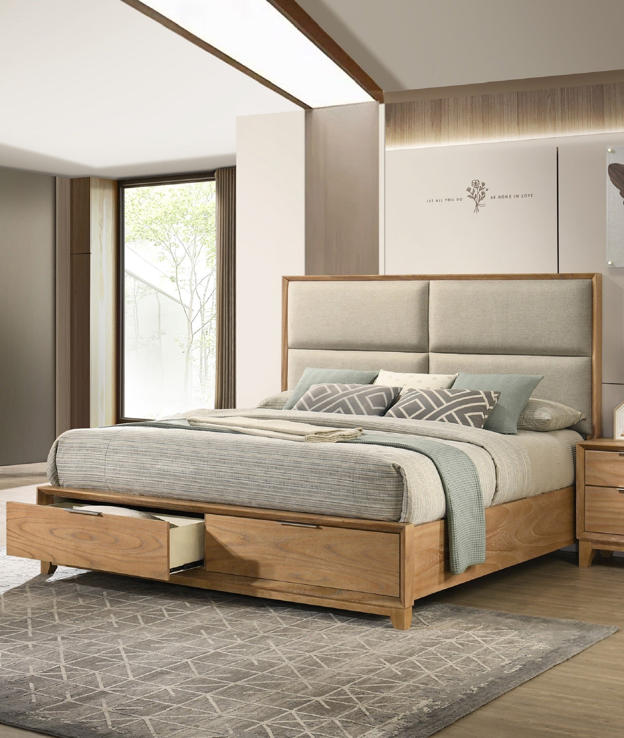 1pc Queen Storage Platform Bed with Upholstered Ultra-plush Headboard