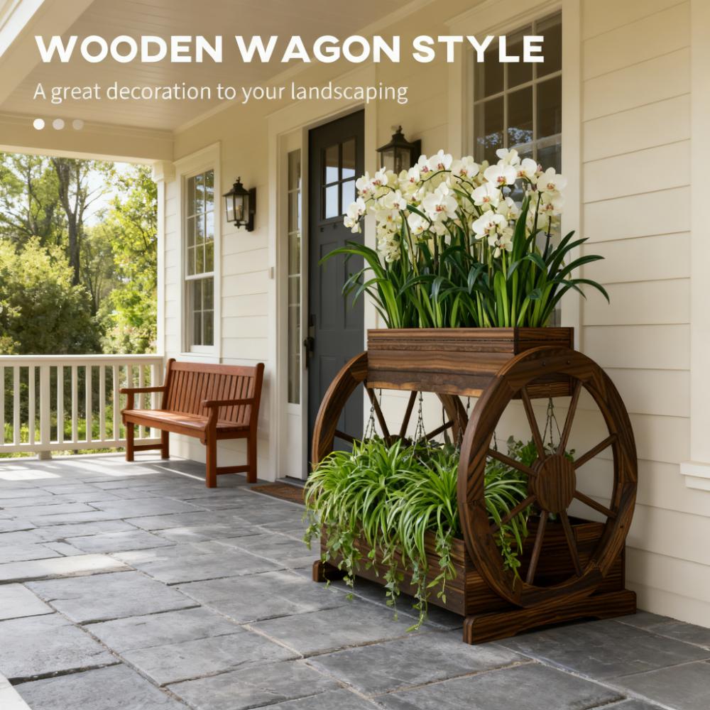 Outdoor Wooden Wagon Planter Box