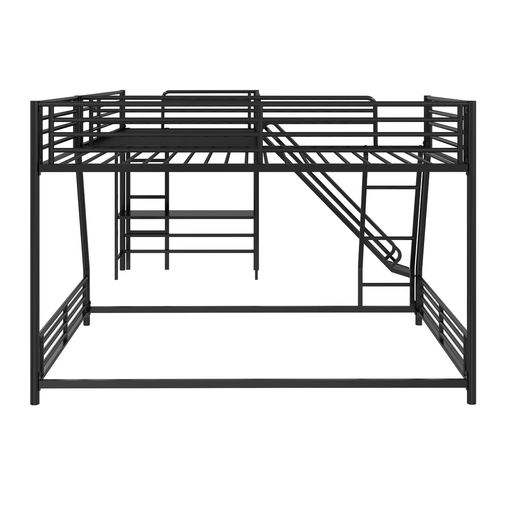 L-Shaped Twin Over Full Bunk Bed with Twin Size Loft Bed, Built-in Desk and Slide