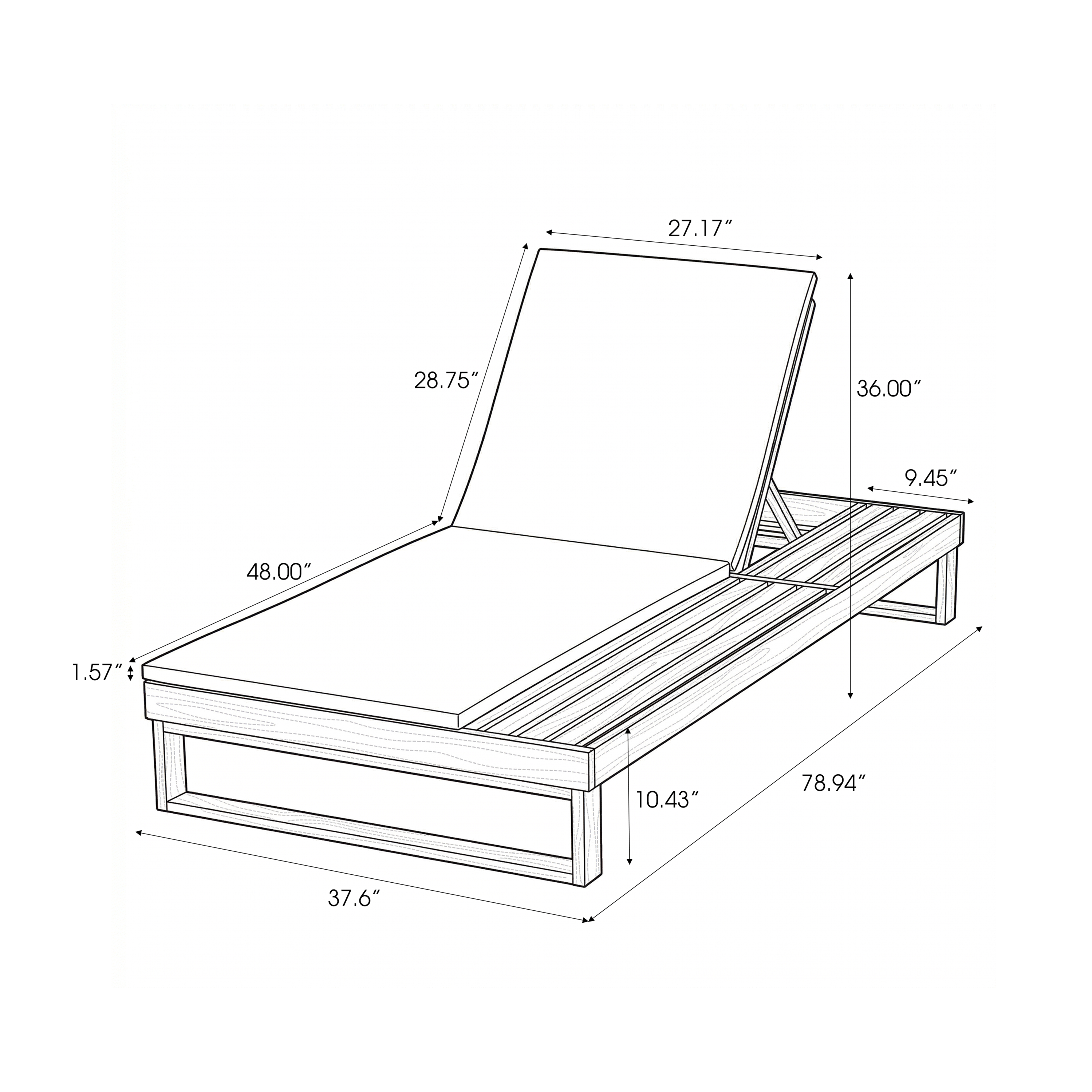 Teak Finish Acacia Wood Chaise Lounge with Cushion Set