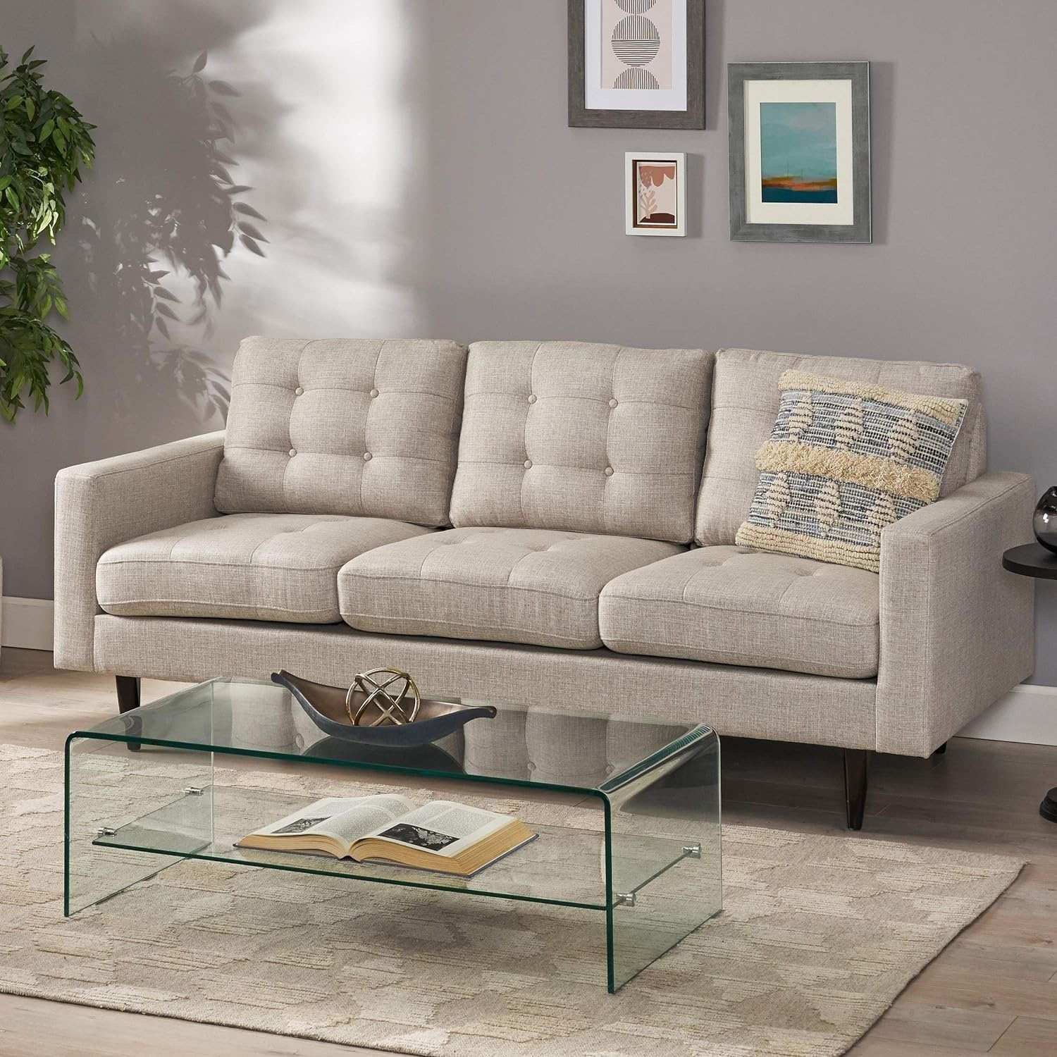 Jenny Contemporary Tufted Fabric 3-Seater Sofa