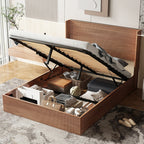 Queen Size Bed Frame with Grooved Lifting Storage Function