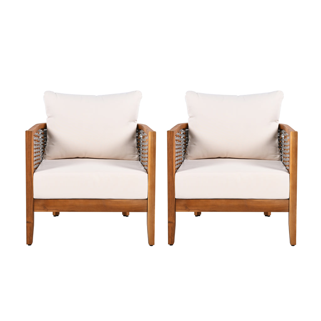 2 Pieces Outdoor Unique Tub Design Armchair with Woven Rope