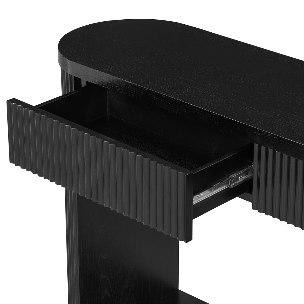TREXM Oval Fluted Console Table with 2 Drawers and Bottom Shelf