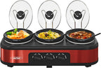 Triple Slow Cooker Buffet Food Warmer with 3 x 1.5 QT Removable Ceramic Pots