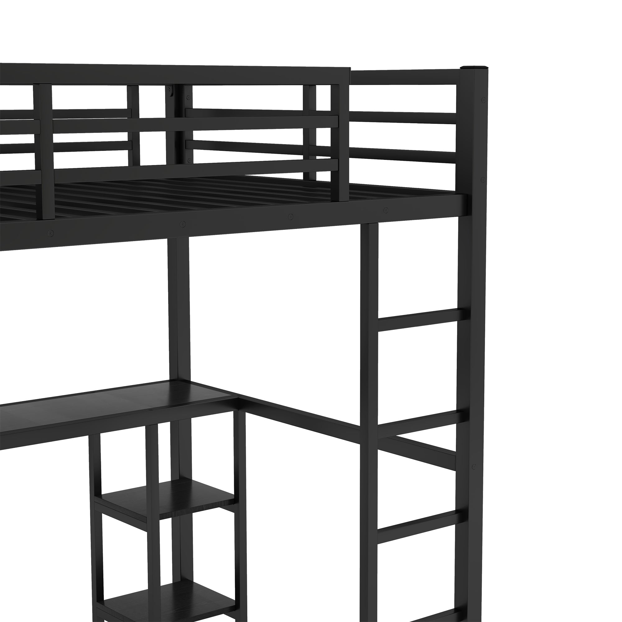 Full Size Loft Bed Frame with Built-in Wardrobe