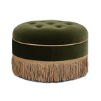 Yolanda 24" Round Upholstered Accent Ottoman, Olive