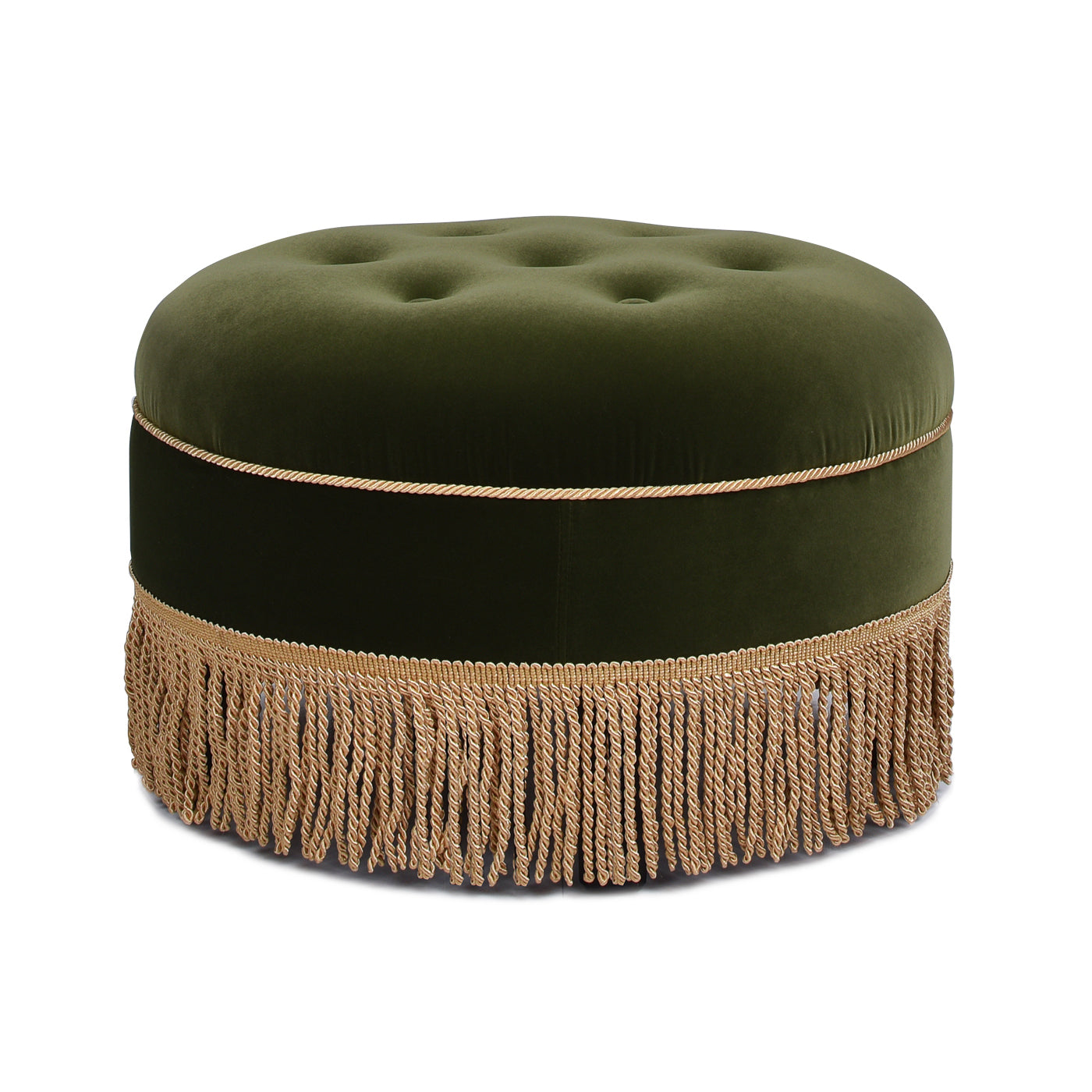 Yolanda 24" Round Upholstered Accent Ottoman, Olive