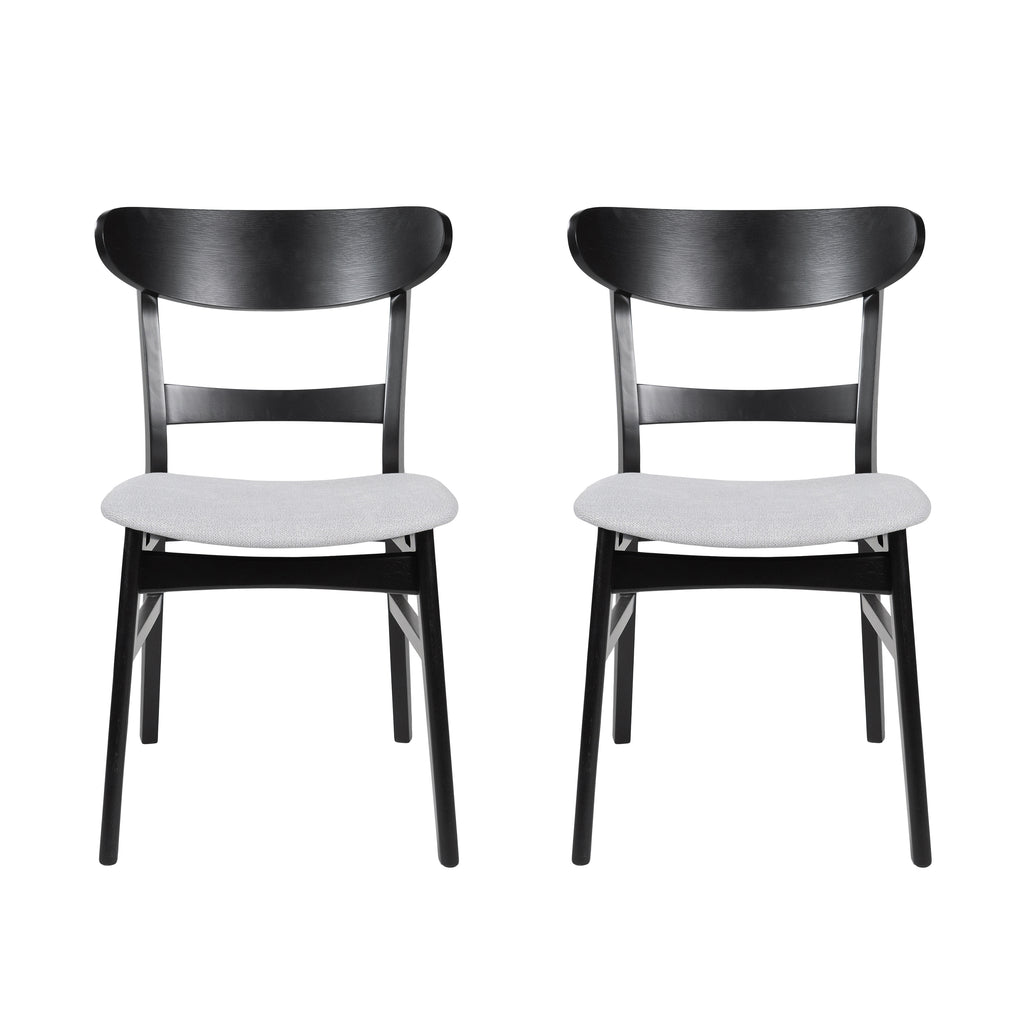 Set of 2 Dining Chairs - Upholstered Seat, Rubberwood Legs