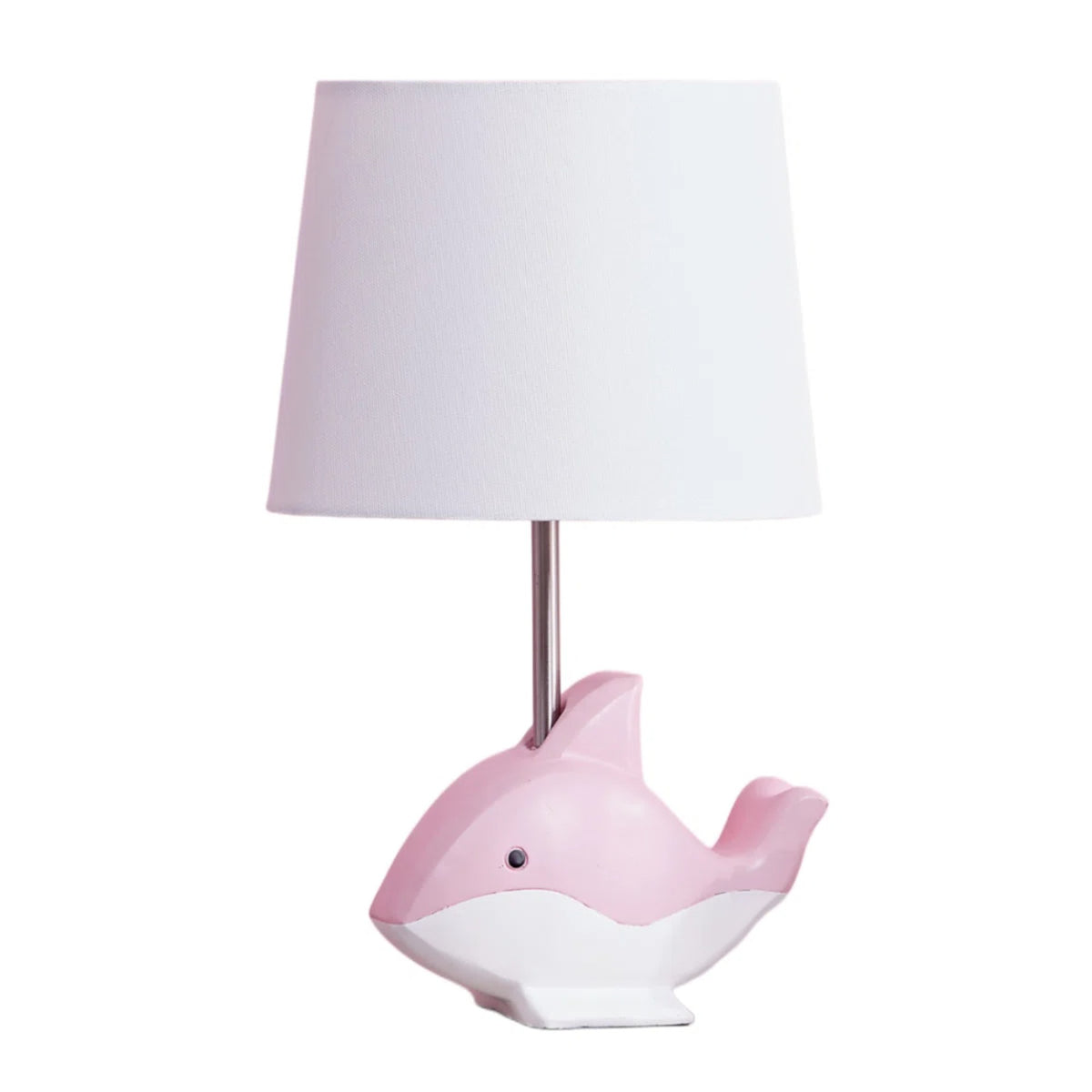 15-Inch Dolphin Resin Table Lamp, Pink, with White Linen Shade