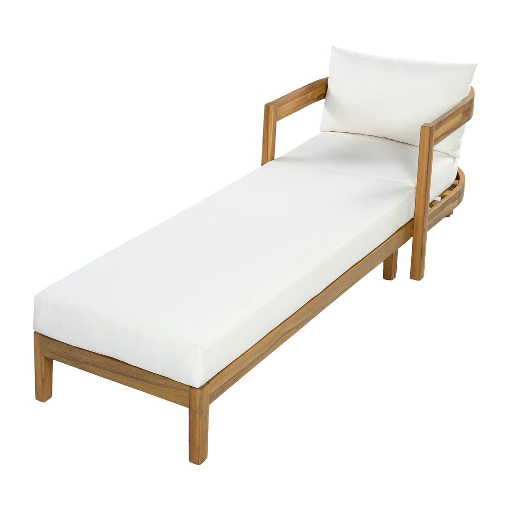 78" Acacia Wood Outdoor Chaise Lounge Chair with Curved Frame