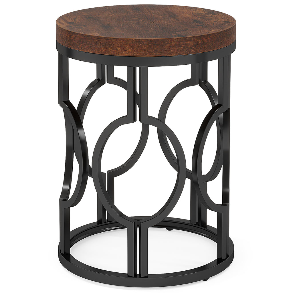 20" Round Industrial Side Table with Metal Openwork Frame