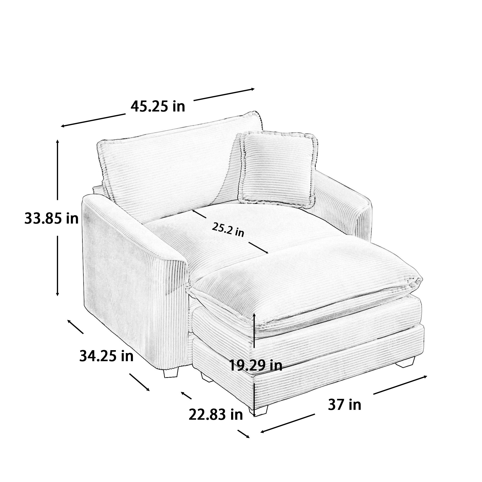 Comfortable Single Chair Deep Seat Sofa With Footstool