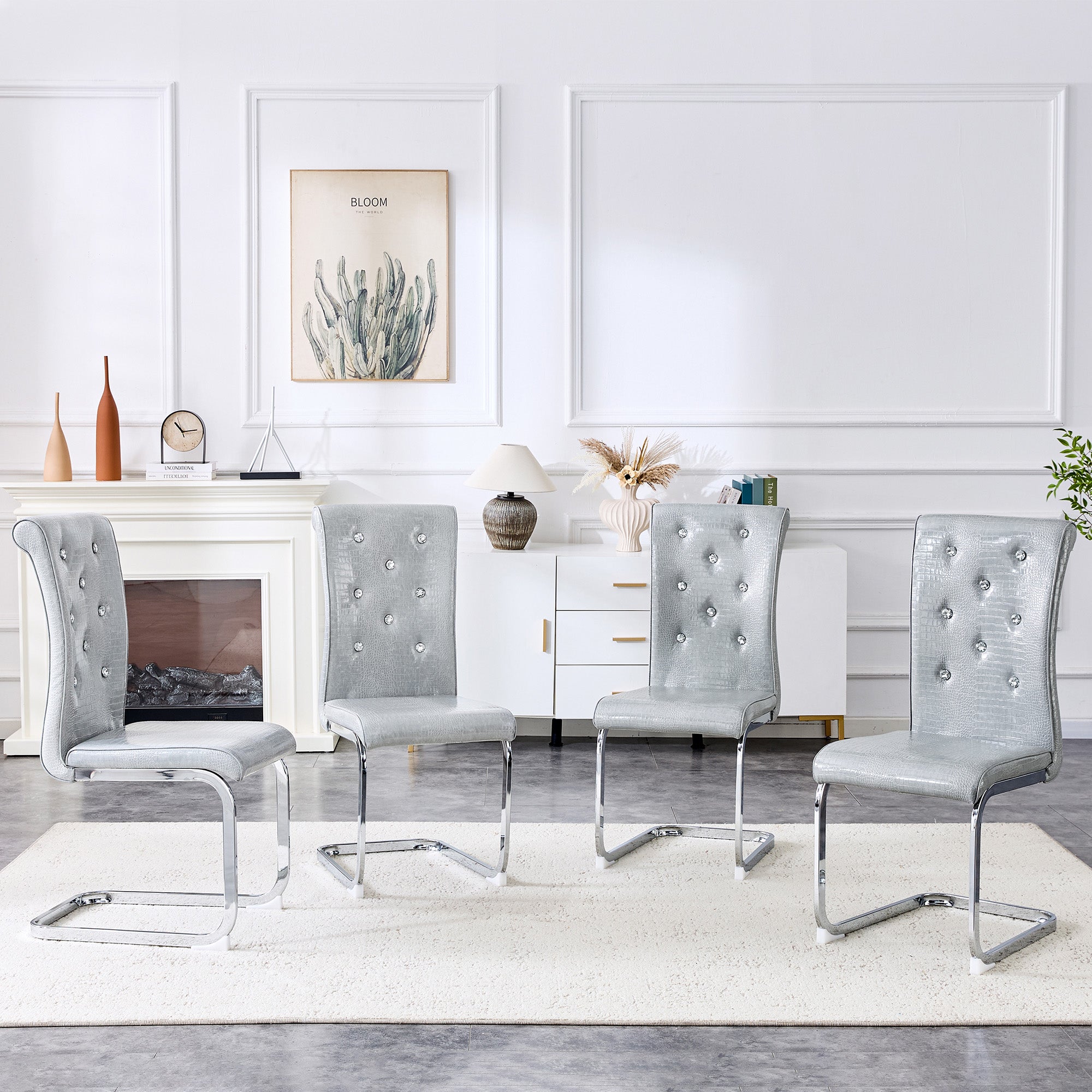 Set of 2 Retro Alligator Skin Upholstered Dining Chairs