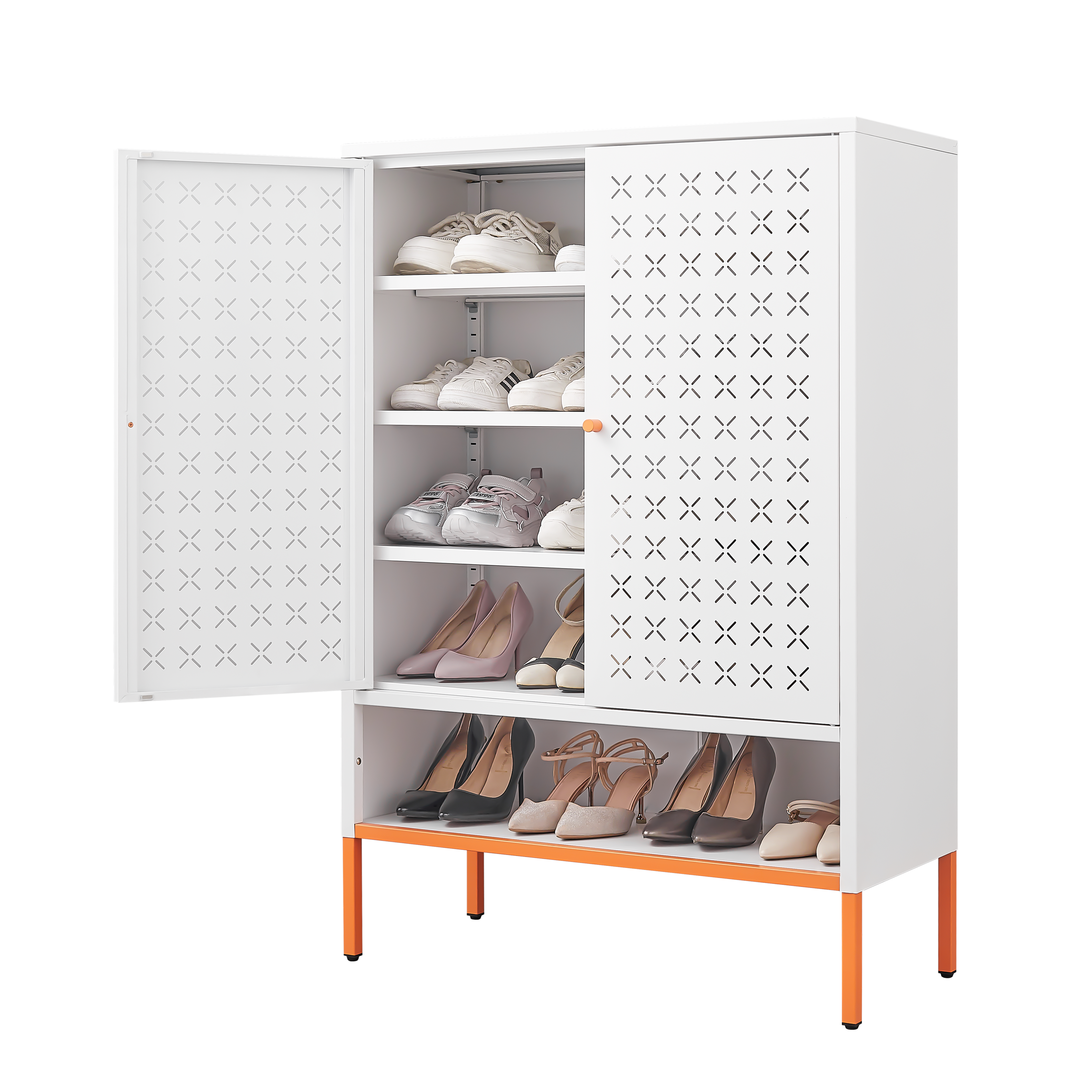 Grid Double Door Shoe Cabinet