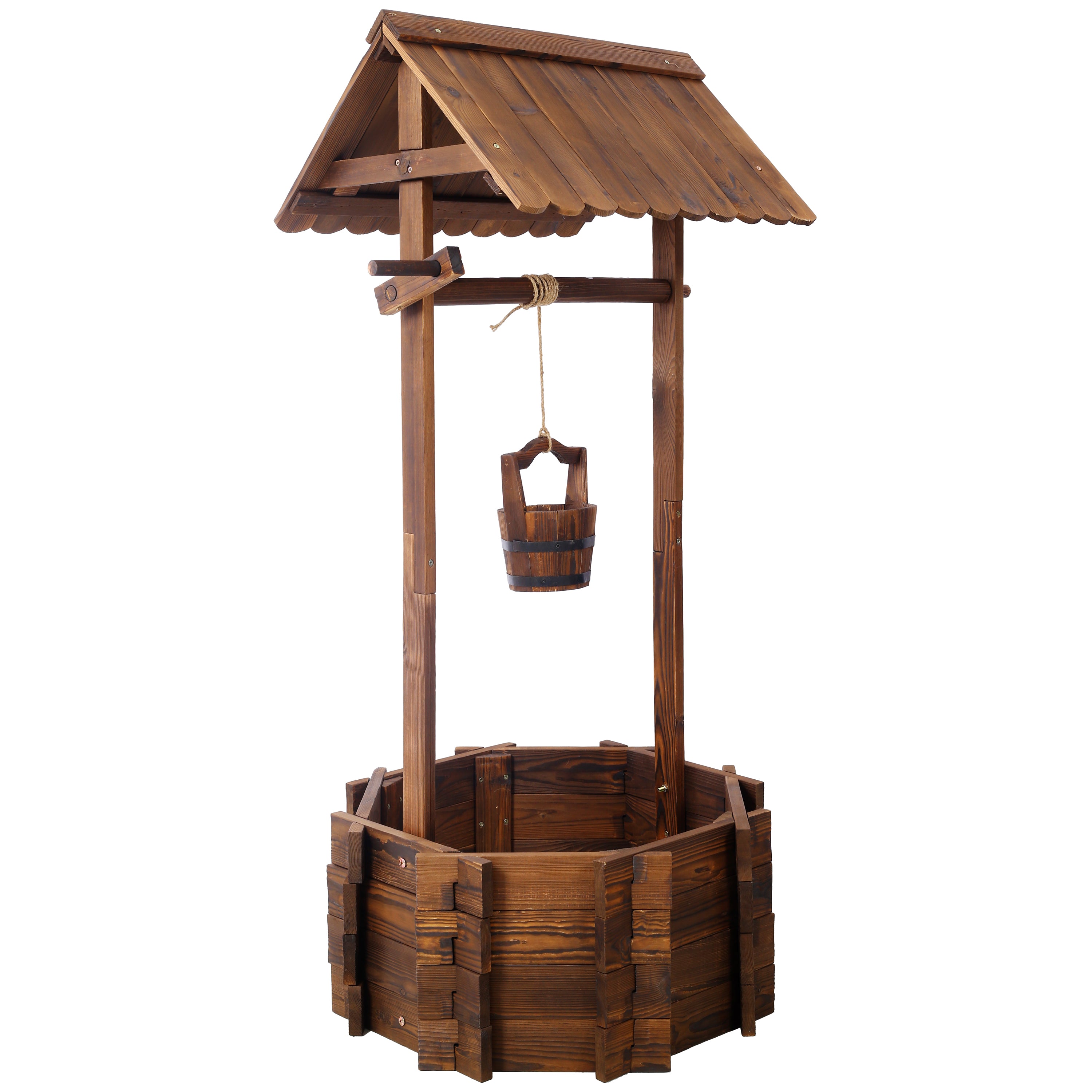 Rustic Wooden Wishing Well Planter Outdoor Home Décor