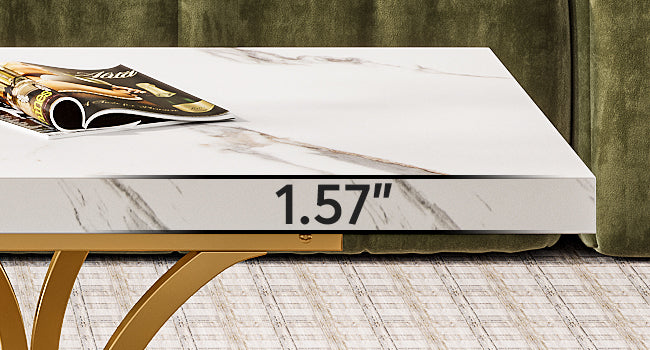 47.24-inch Modern Rectangle Coffee Table in White & Gold