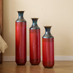 Artisanal Fire-Finished Metal Vases, Set of 3