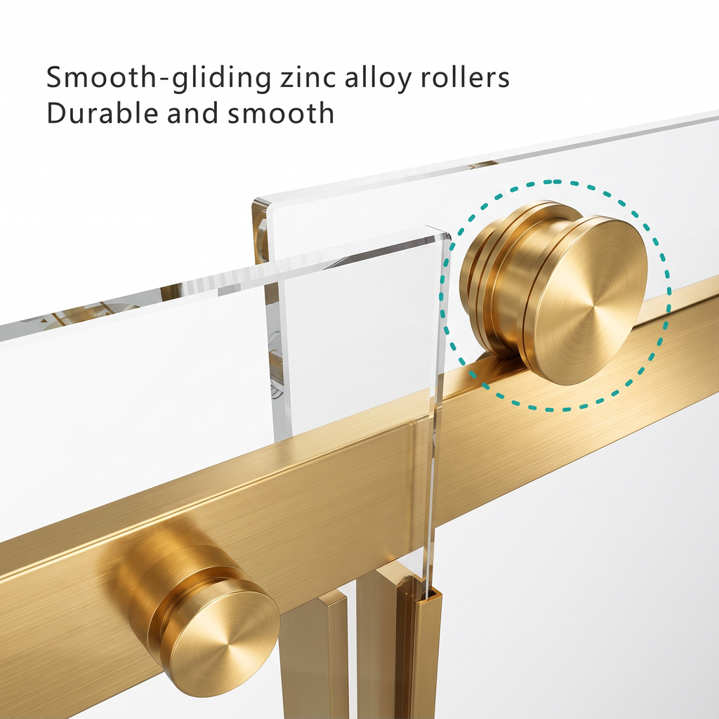 Frameless Sliding Shower Door, 56-60 Inch, 8mm Tempered Glass, Brushed Gold
