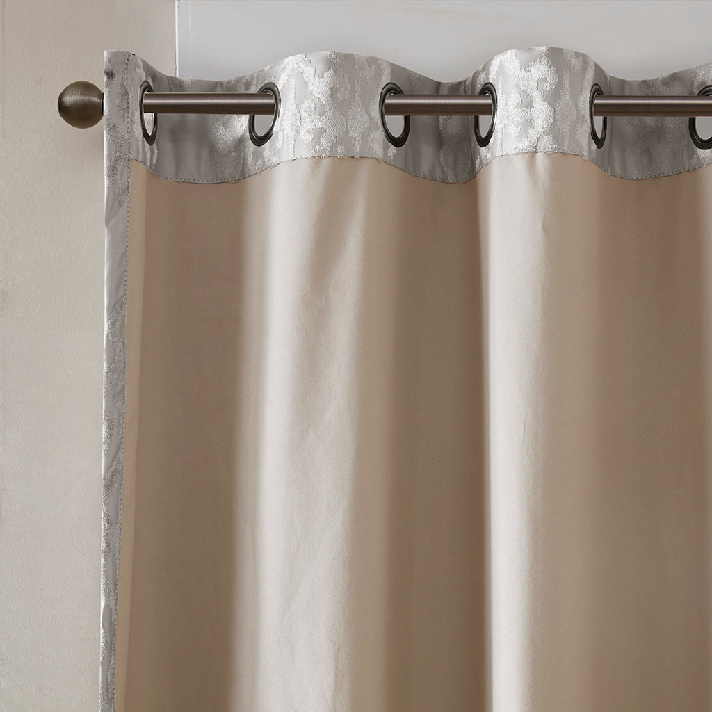 Knitted Jacquard Damask Total Blackout Grommet Top Curtain Panel
